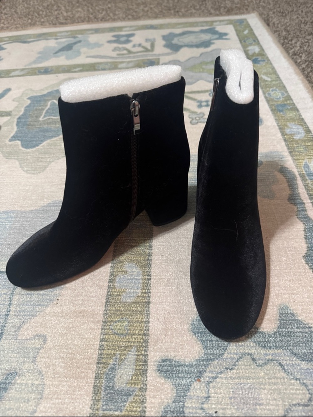 Franco Sarto Black Velvet Ankle Booties with Block Heel